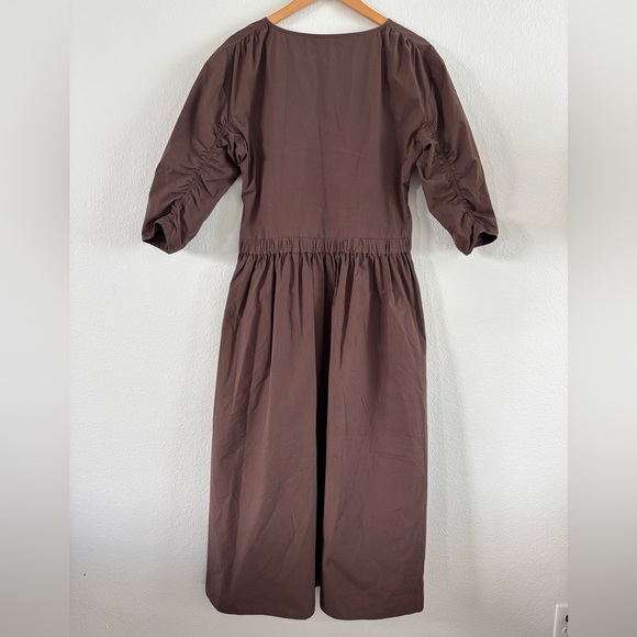 Modern Citizen Natalia Cotton Ruched-Detail Dress Elegant Brown Medium - Picture 3 of 15